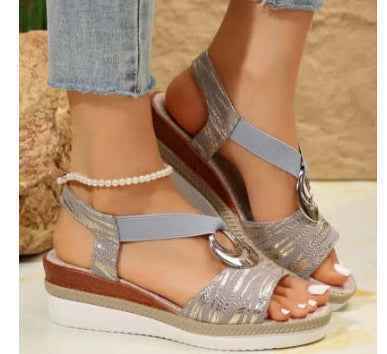 Platform Wedge Peep Toe Roman Sandals Grey1