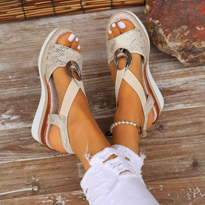 Platform Wedge Peep Toe Roman Sandals Serpentine pattern 37