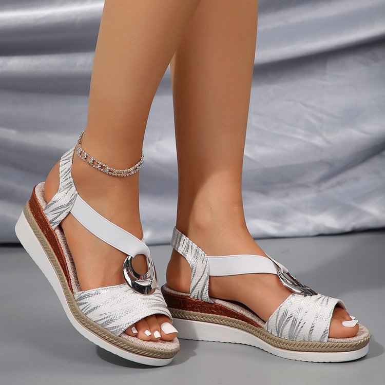 Platform Wedge Peep Toe Roman Sandals White b 37