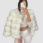 Women's Faux Fur Side Pockets Jacket Winter Essential Outerwear