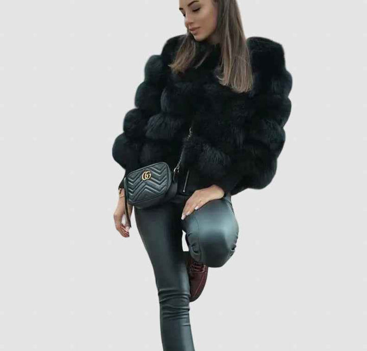 Plush Faux Fur Winter Jacket for Women - Cozy & Stylish Outerwear Black