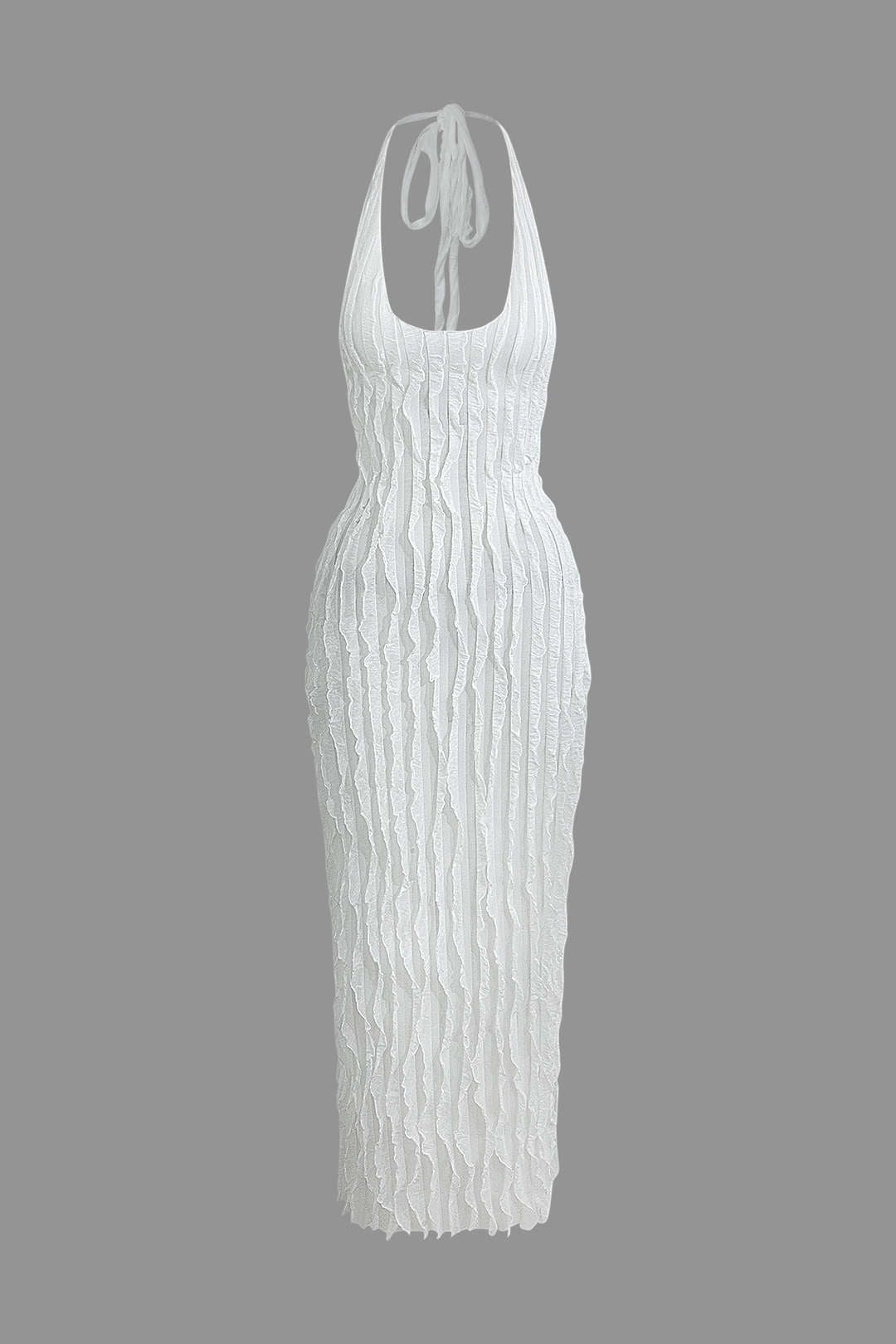 Elegant Maxi Dress for Women - Ruffles, Halter Open Back Design White