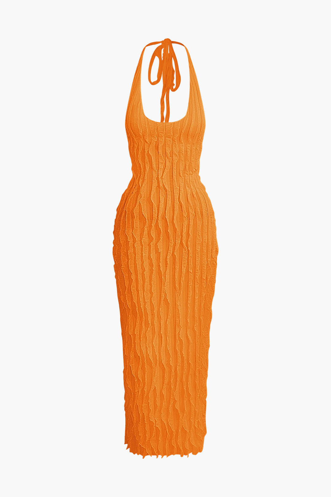 Elegant Maxi Dress for Women - Ruffles, Halter Open Back Design Orange