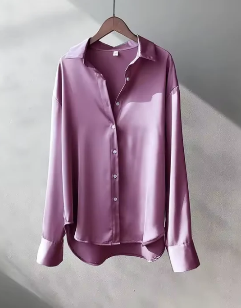Women's Classic Button-Down Elegant Blouse Purple