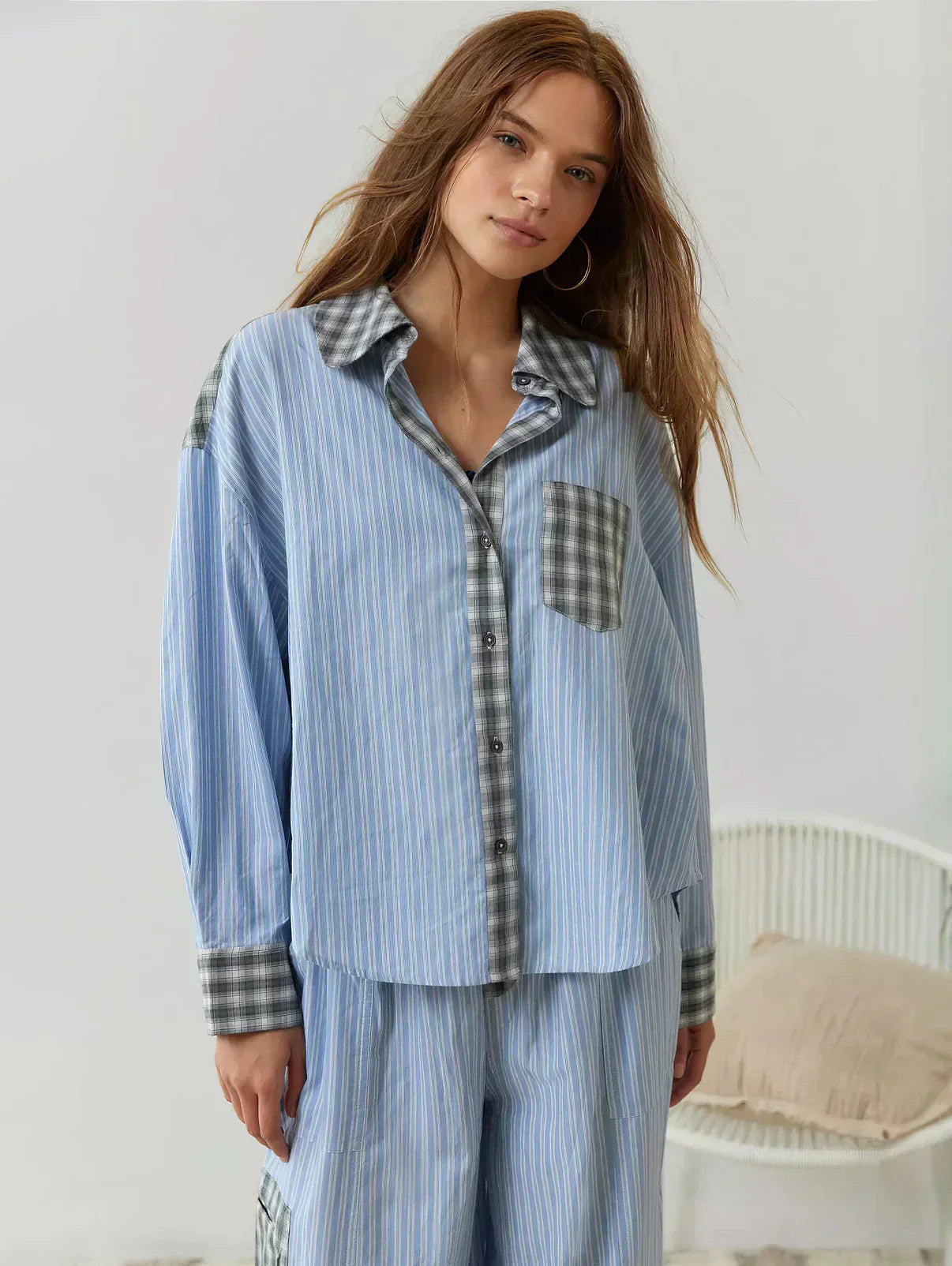 Women's Spring Plaid Two-Piece Set Blue