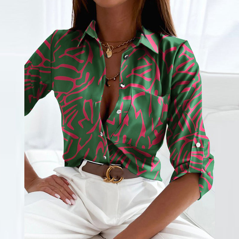 Women's Classic Collared Printed Blouse