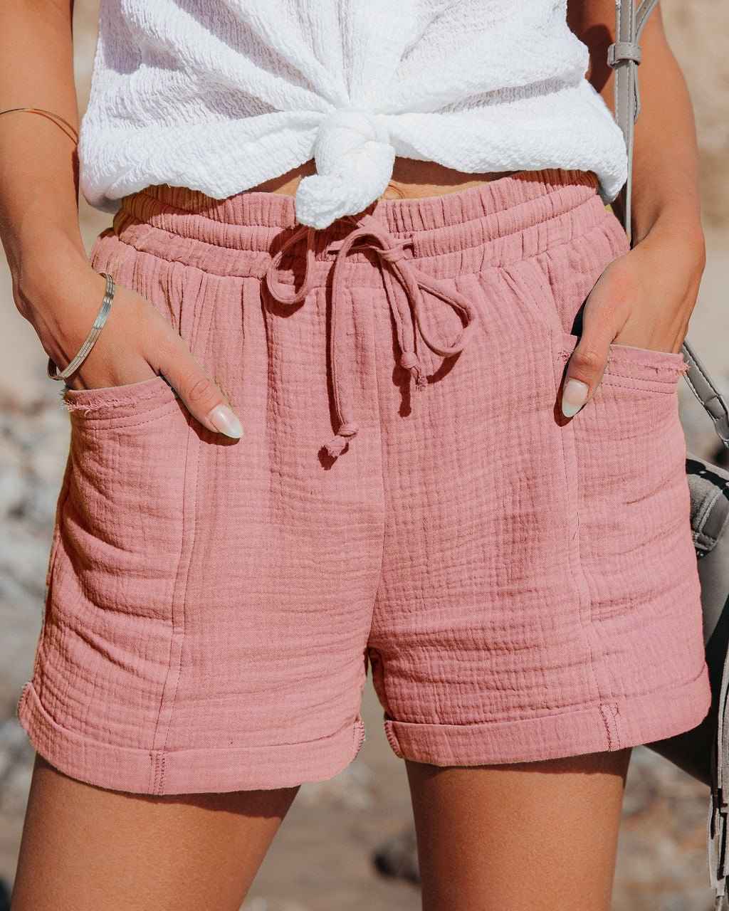 Women's Relaxed Linen Shorts with Drawstring and Side Pockets