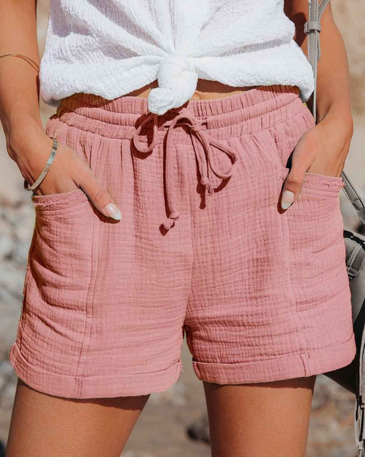 Women's Relaxed Linen Shorts with Drawstring and Side Pockets