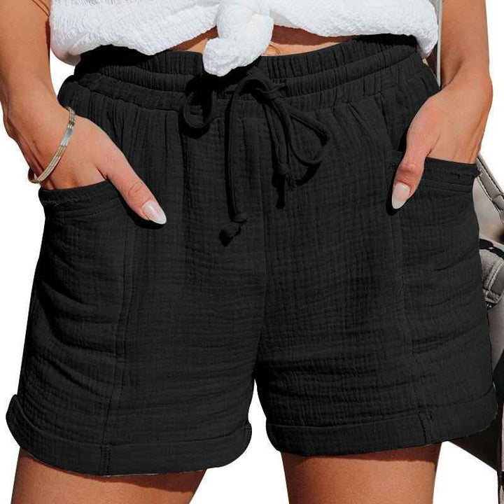 Women's Relaxed Linen Shorts with Drawstring and Side Pockets Black