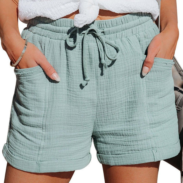 Women's Relaxed Linen Shorts with Drawstring and Side Pockets Turquoise