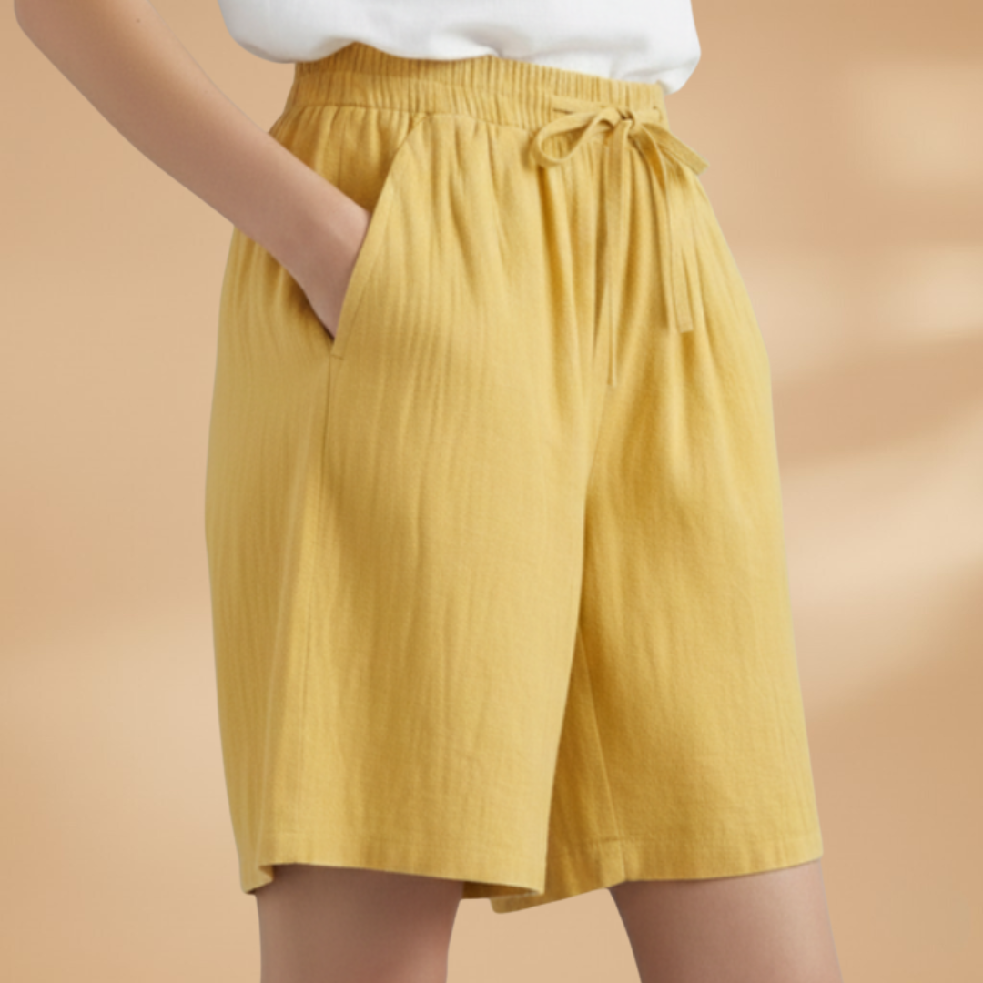 Women's Relaxed Linen Shorts with Elastic Waist and Drawstring