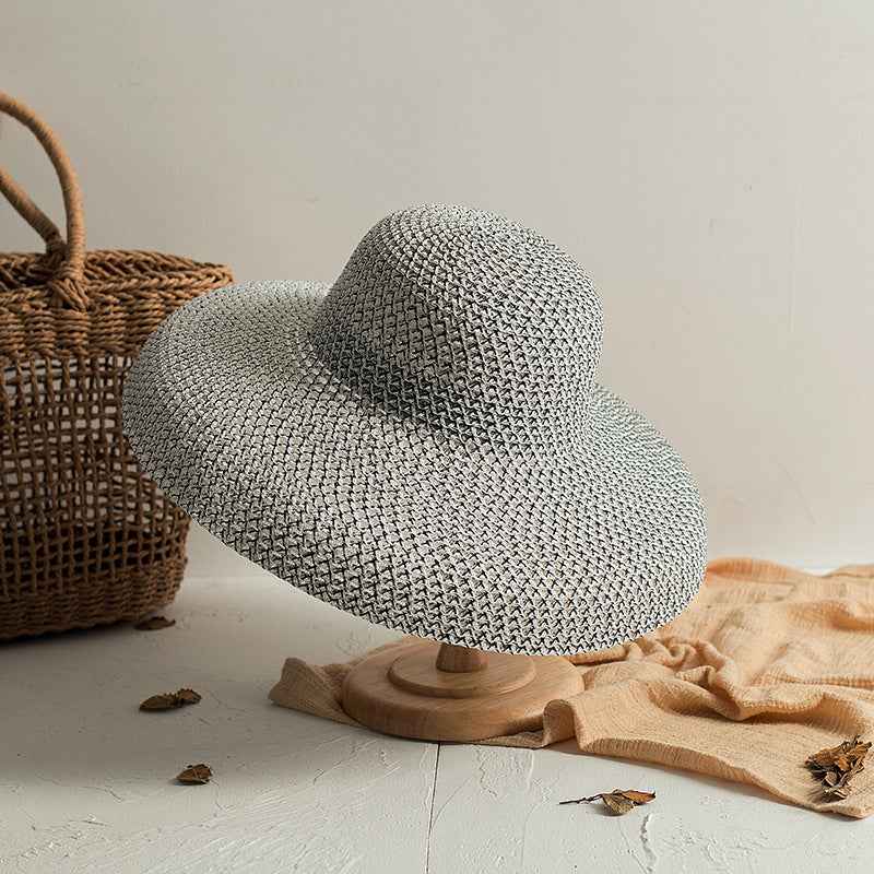 Retro Round Top Big Straw Hat Ladies Sun Hats Travel White