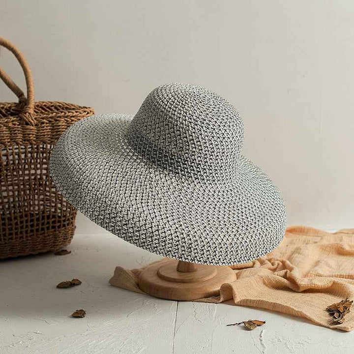 Retro Round Top Big Straw Hat Ladies Sun Hats Travel White