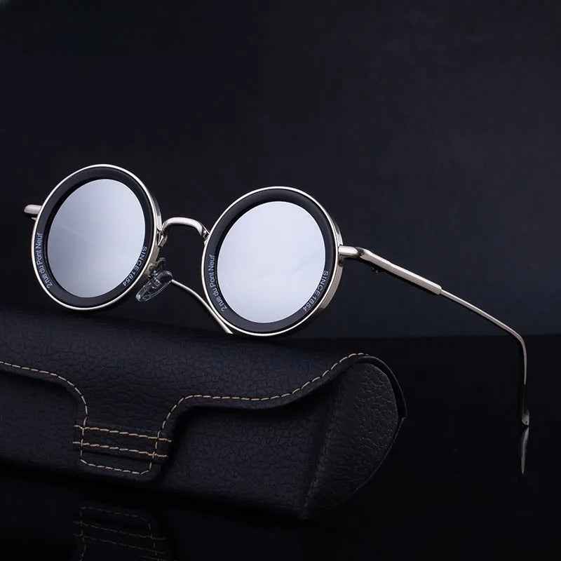 Retro Round Vintage Sunglasses Black & Silver Tint