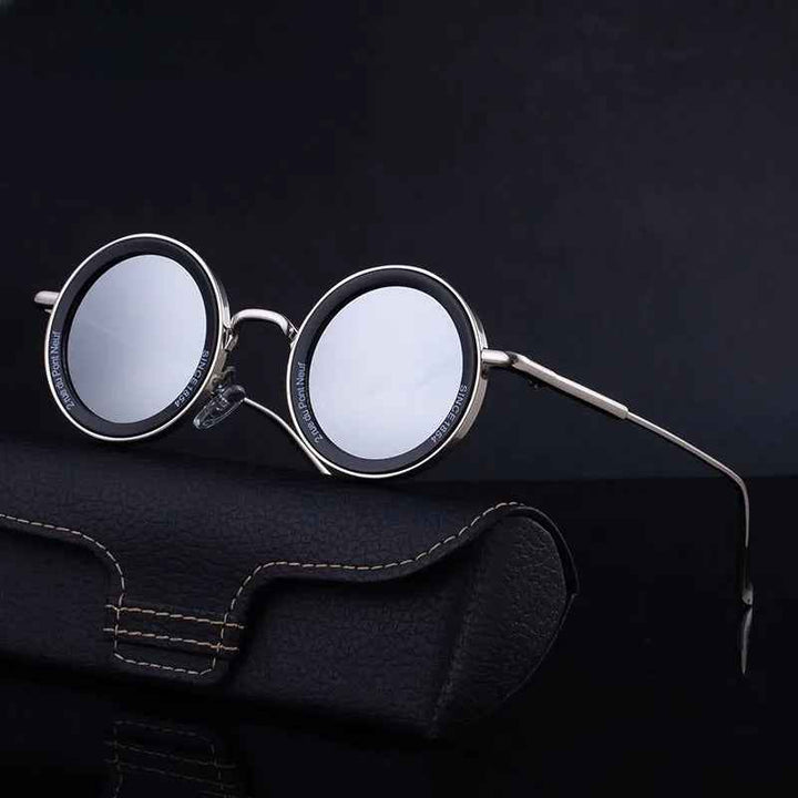 Retro Round Vintage Sunglasses Black & Silver Tint