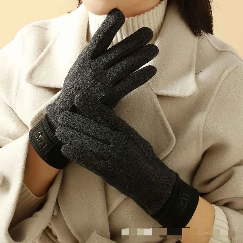 Ribbed Cuff Wrist-Length Snug Fit Gloves Dark Gray