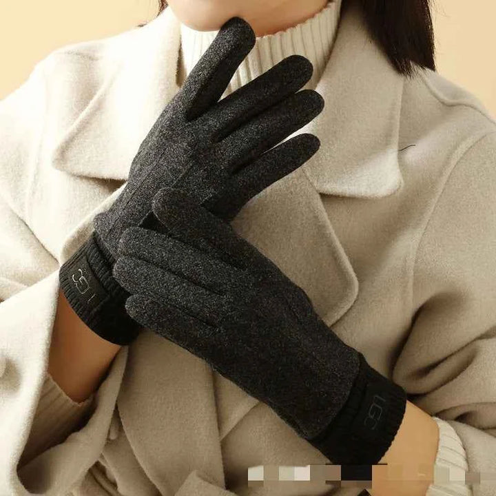 Ribbed Cuff Wrist-Length Snug Fit Gloves Dark Gray