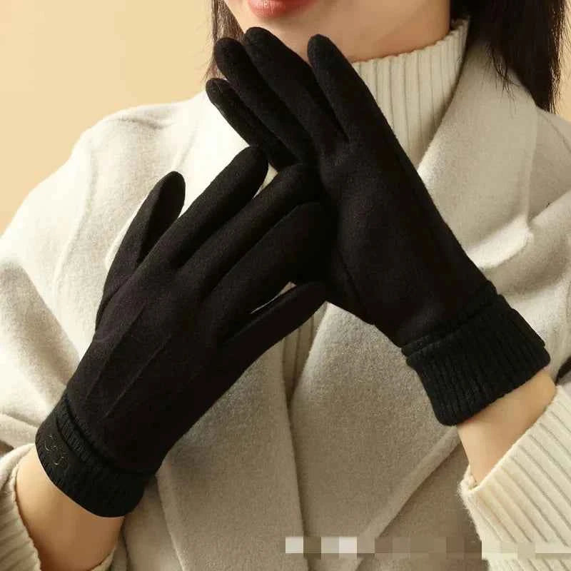 Ribbed Cuff Wrist-Length Snug Fit Gloves Classic Black
