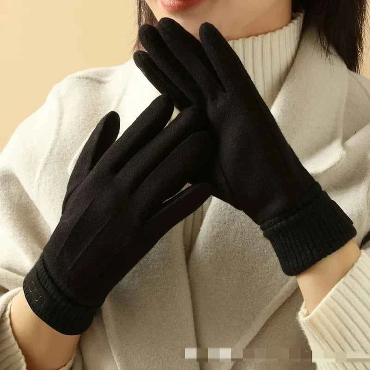 Ribbed Cuff Wrist-Length Snug Fit Gloves Classic Black