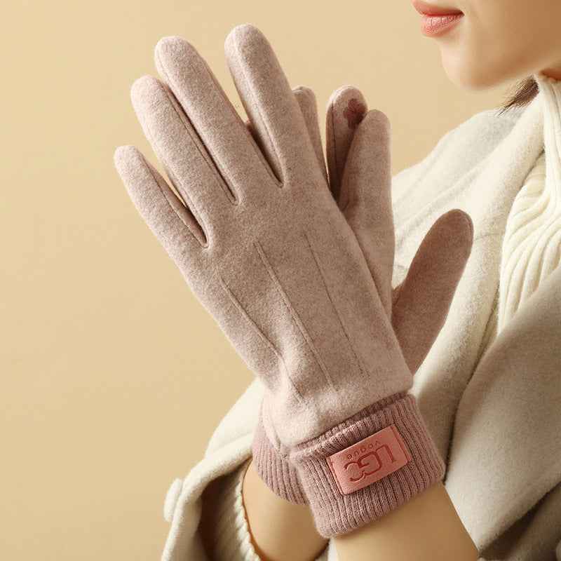 Ribbed Cuff Wrist-Length Snug Fit Gloves Pink