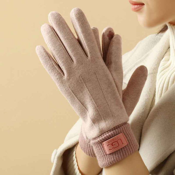 Ribbed Cuff Wrist-Length Snug Fit Gloves Pink