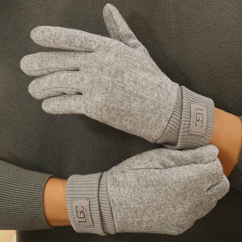 Ribbed Cuff Wrist-Length Snug Fit Gloves Light Gray
