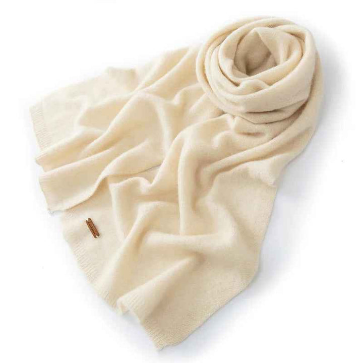 Ribbed Long Draped Scarf | Solid Color Design Beige One Size