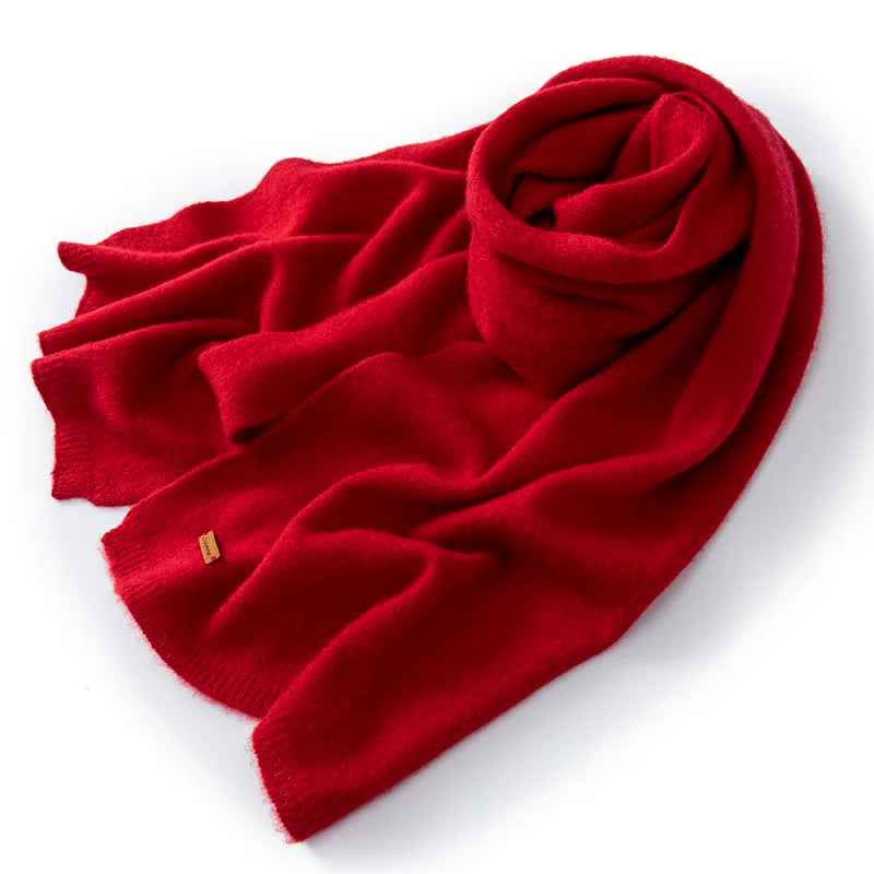Ribbed Long Draped Scarf | Solid Color Design Red One Size