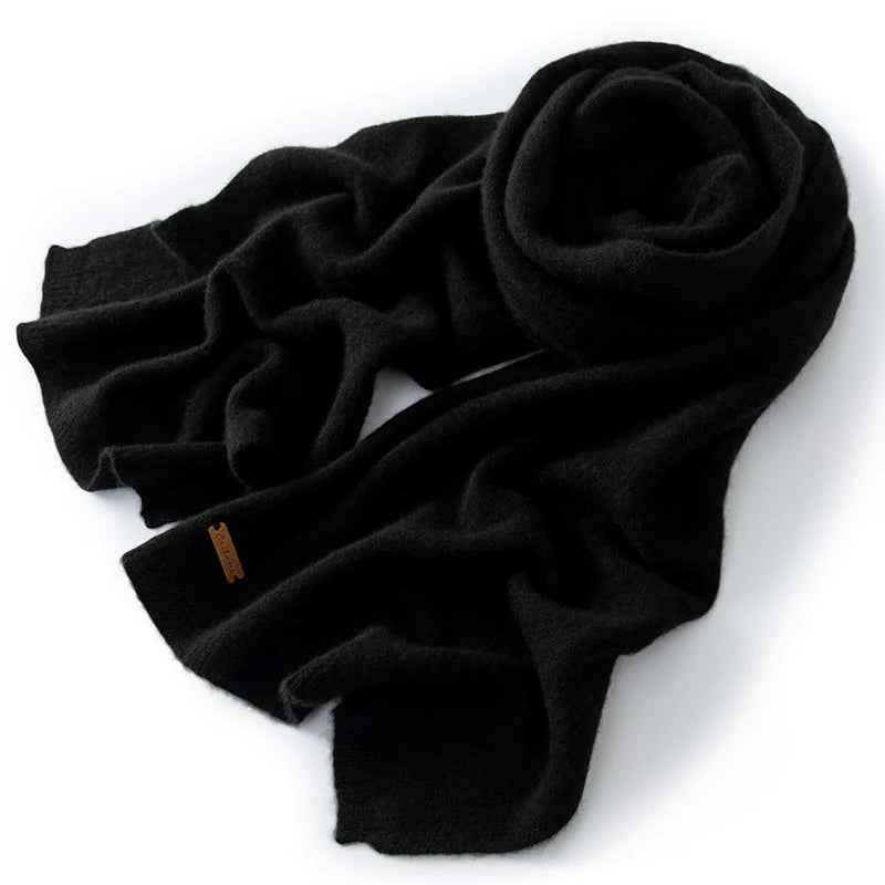 Ribbed Long Draped Scarf | Solid Color Design Black One Size