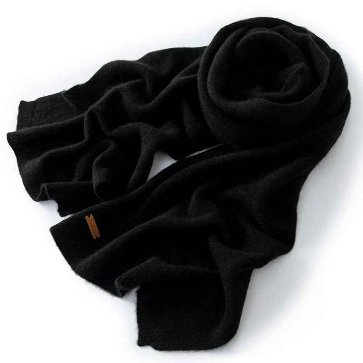 Ribbed Long Draped Scarf | Solid Color Design Black One Size