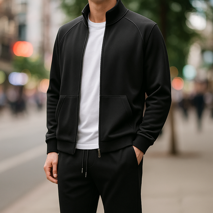 Performance Fabric Tracksuit Set Black Brown Two-Piece