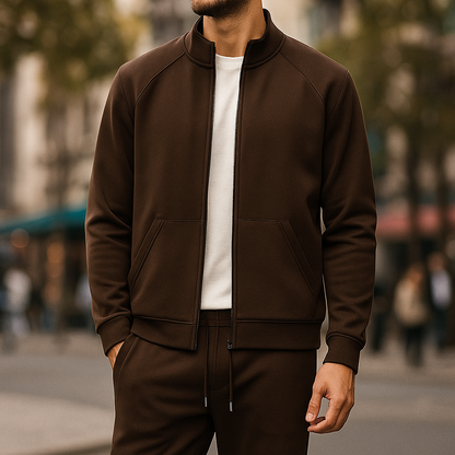 Performance Fabric Tracksuit Set Black Brown Two-Piece