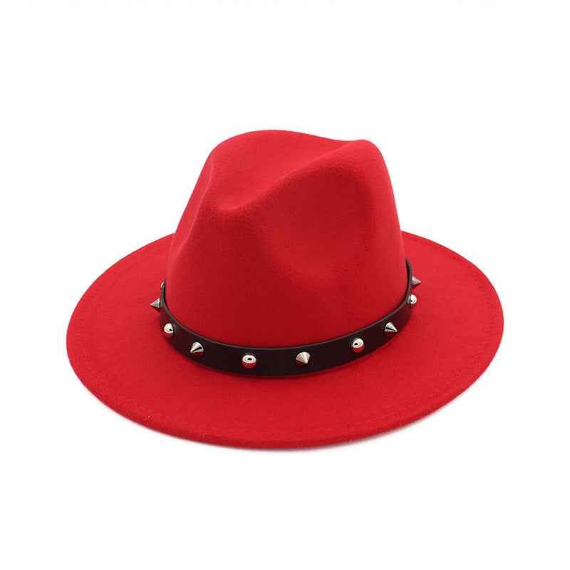 Rivet Unisex Woolen Top Hat with Stylish Rivet Accents Red