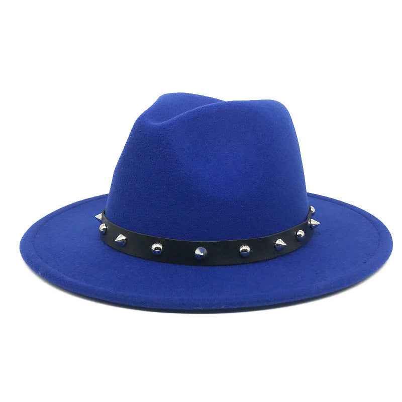 Rivet Unisex Woolen Top Hat with Stylish Rivet Accents Blue