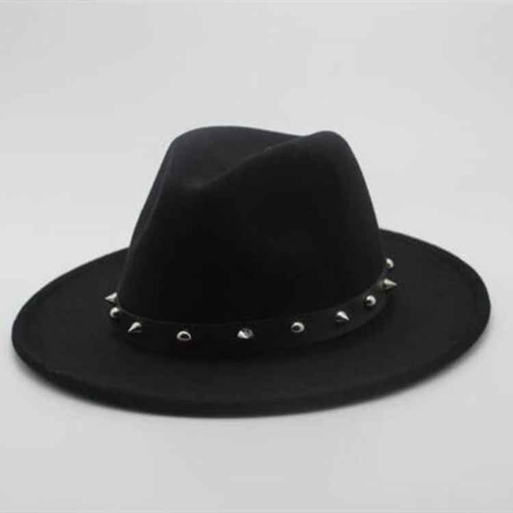 Rivet Unisex Woolen Top Hat with Stylish Rivet Accents Black
