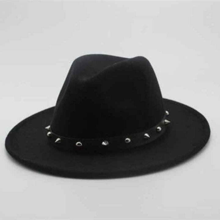 Rivet Unisex Woolen Top Hat with Stylish Rivet Accents Black