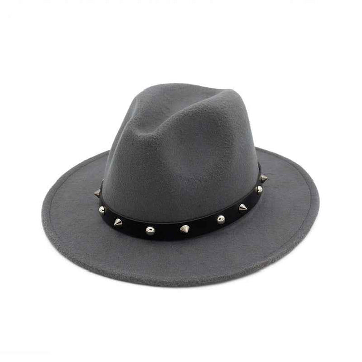 Rivet Unisex Woolen Top Hat with Stylish Rivet Accents Grey