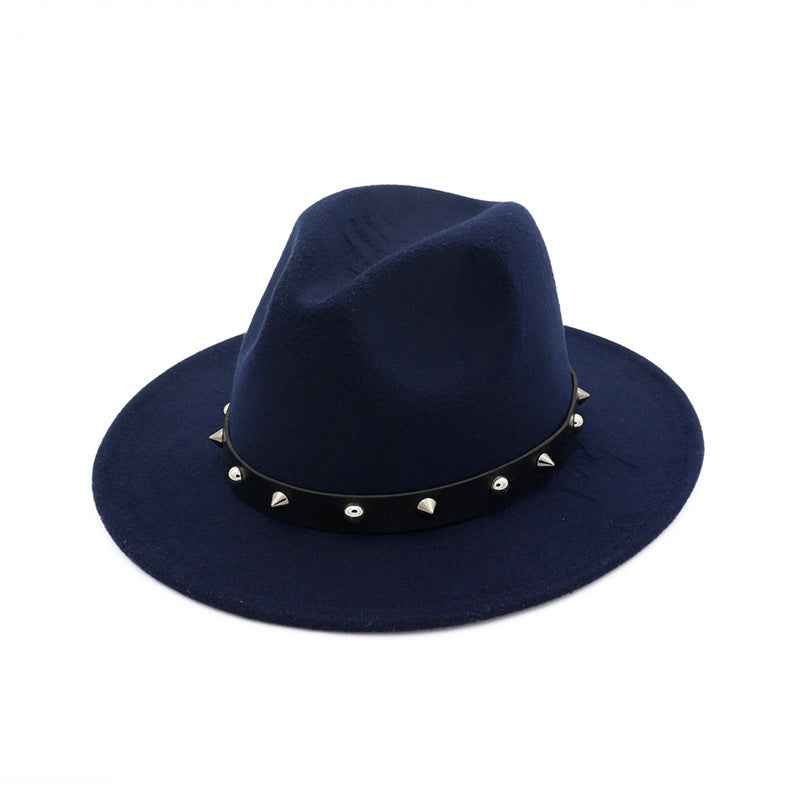 Rivet Unisex Woolen Top Hat with Stylish Rivet Accents Navy Blue