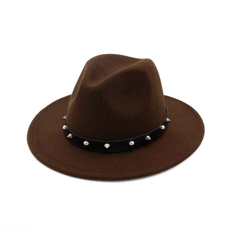 Rivet Unisex Woolen Top Hat with Stylish Rivet Accents Brown