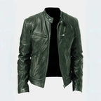 Men's Leather Moto Jacket - Stylish Biker Outerwear Army Green