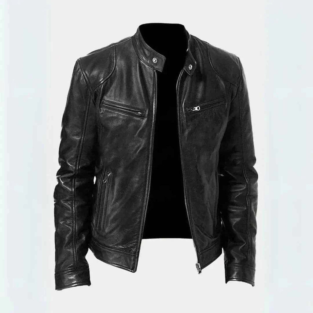 Men's Leather Moto Jacket - Stylish Biker Outerwear Black