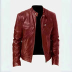 Men's Leather Moto Jacket - Stylish Biker Outerwear Bordeaux