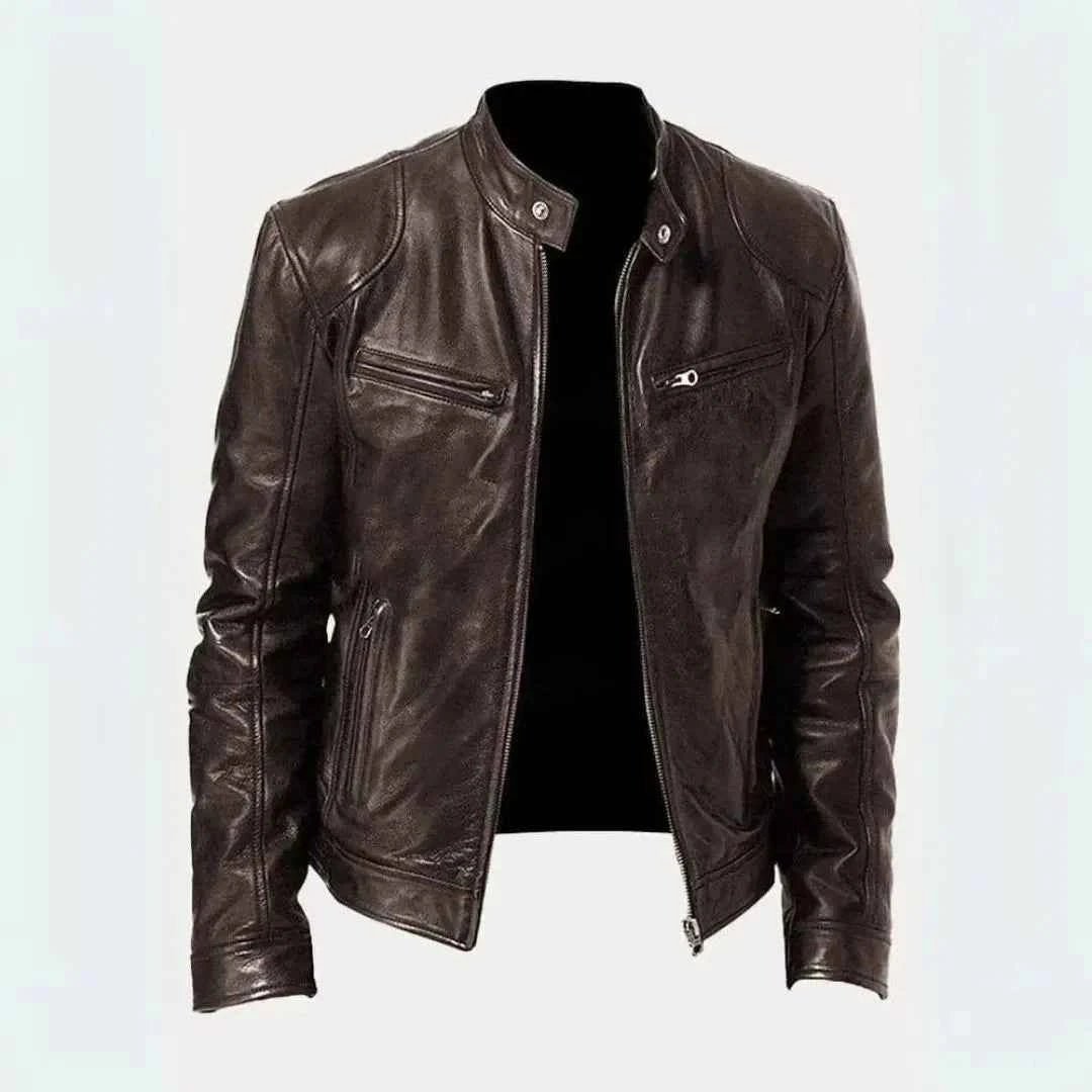 Men's Leather Moto Jacket - Stylish Biker Outerwear Brown