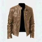Men's Leather Moto Jacket - Stylish Biker Outerwear Khaki