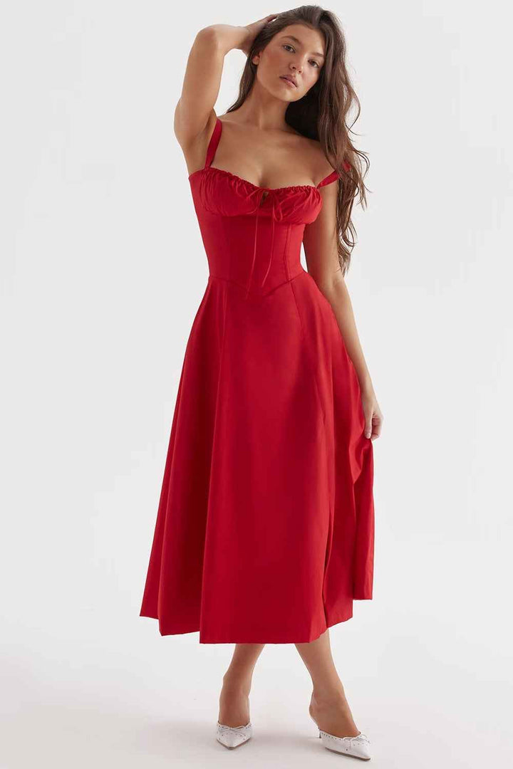 Sally | Spring Dress - Floral Print Party Dress Red