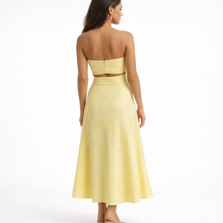 Rowena | Women's Off Shoulder Yellow Maxi Dress - Elegant & Breezy