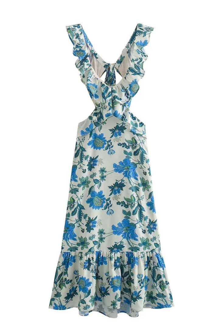 Amara | Elegant Summer Maxi Dress - Sleeveless with Ruffle Straps Blue L