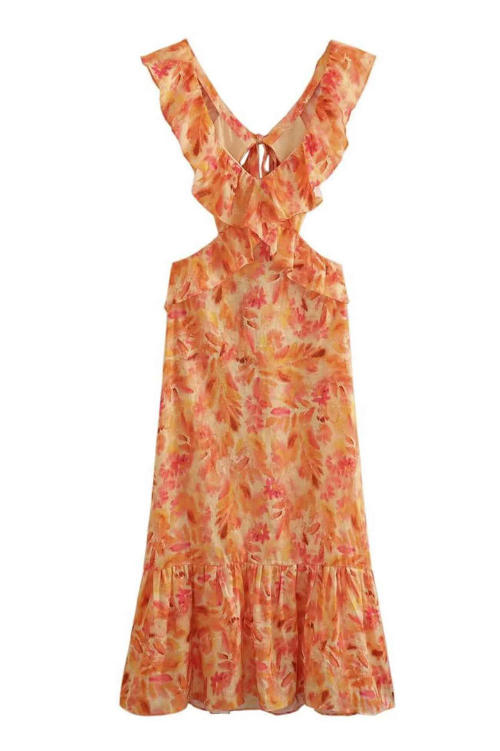 Amara | Elegant Summer Maxi Dress - Sleeveless with Ruffle Straps Orange L