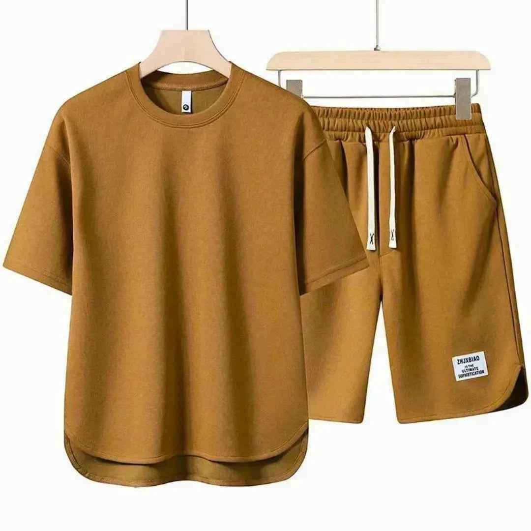 Men's Casual Summer Co-Ord Set Brown
