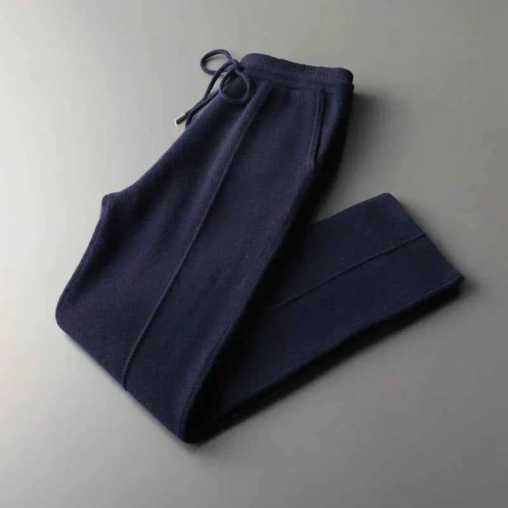 Women's Relaxed Fit Wool-Blend Trousers with Drawstring Waist and Side Pockets Navy Blue